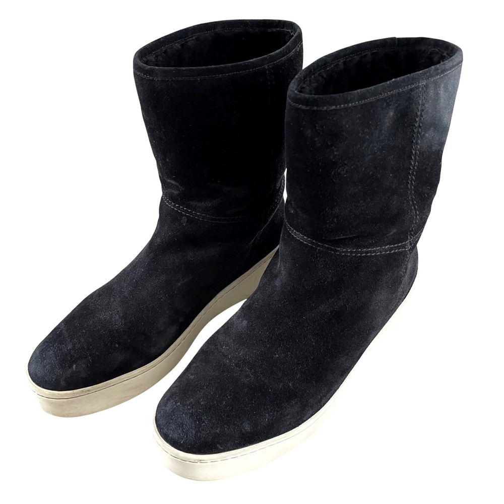 Via Spiga Elona Suede & Fur Platform Boots Women Black Minimalist Mid Calf 8